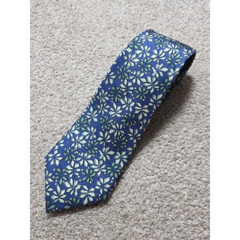 Vintage Hermes Paris 7365 PA Silk Tie Blue Floral Geometric Made In France Neckt